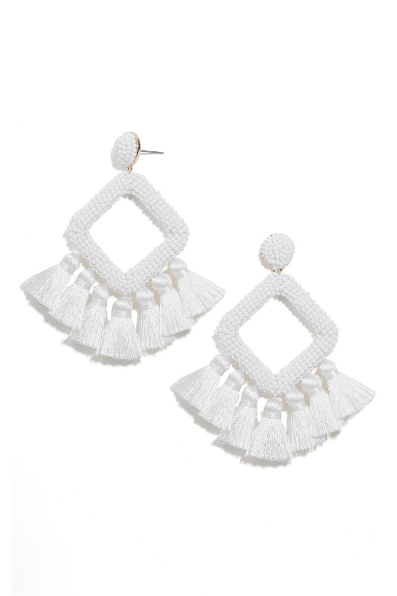 Laniyah Tassel Statement Earrings, Main, color, WHITE