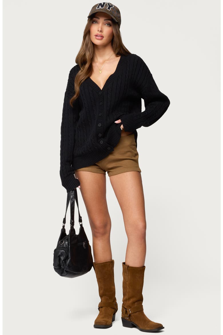 Francine Oversize Cotton Cardigan, Alternate, color, BLACK