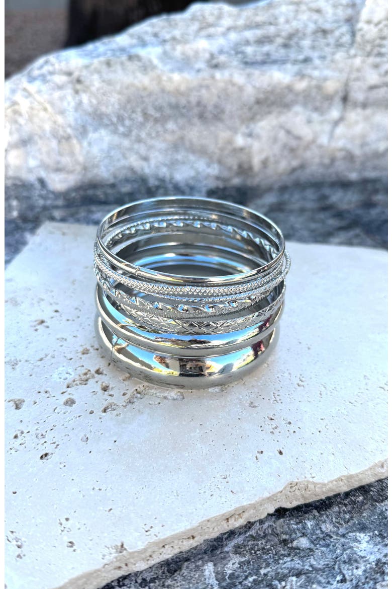 Set of 8 Assorted Bangle Bracelets, Alternate, color, SILVER