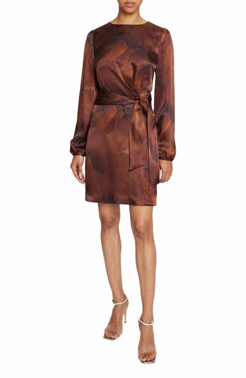 Darya Long Sleeve Dress in Abstract Printed Silk