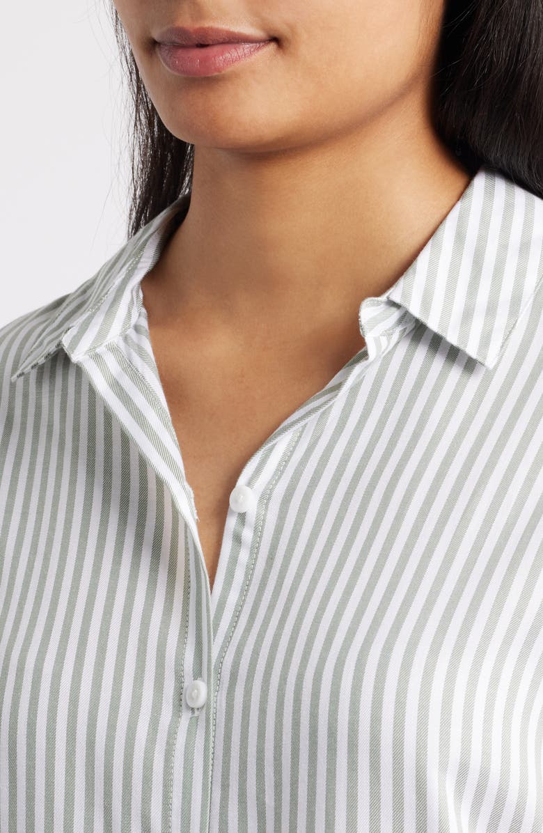 beachlunchlounge Kenzie Stripe Short Sleeve Button-Up Shirt, Alternate, color, Kale