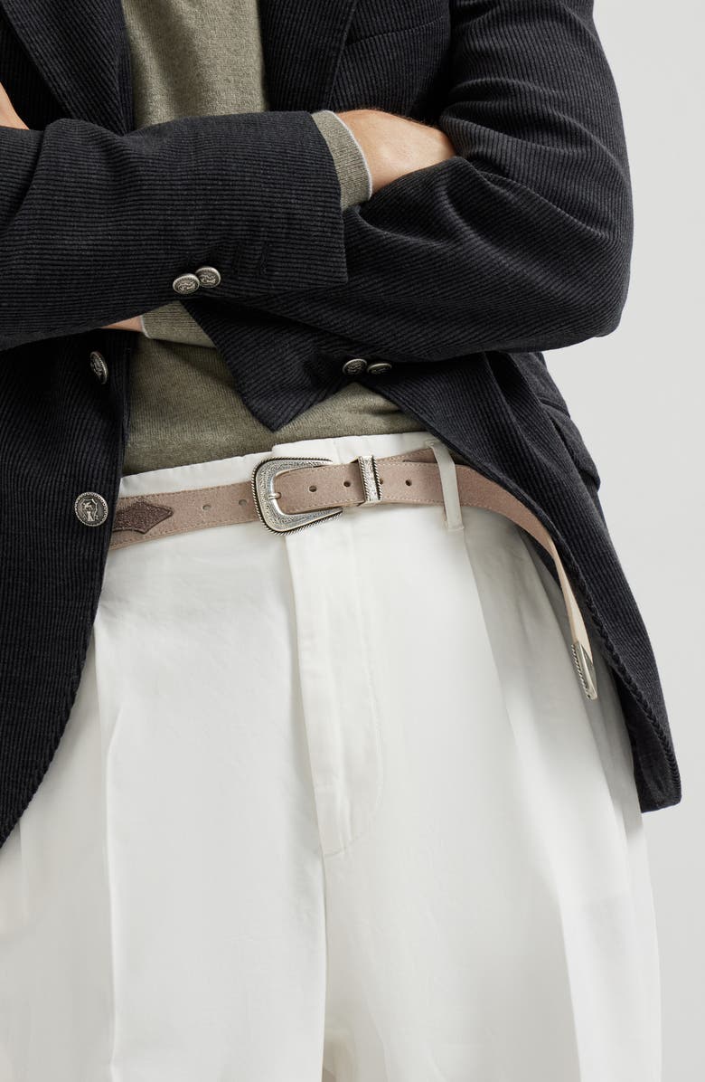 Brunello Cucinelli Reversed calfskin belt, Alternate, color, Taupe