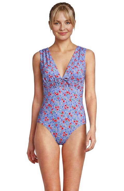 Wide Strap Plunge Shirred One Piece