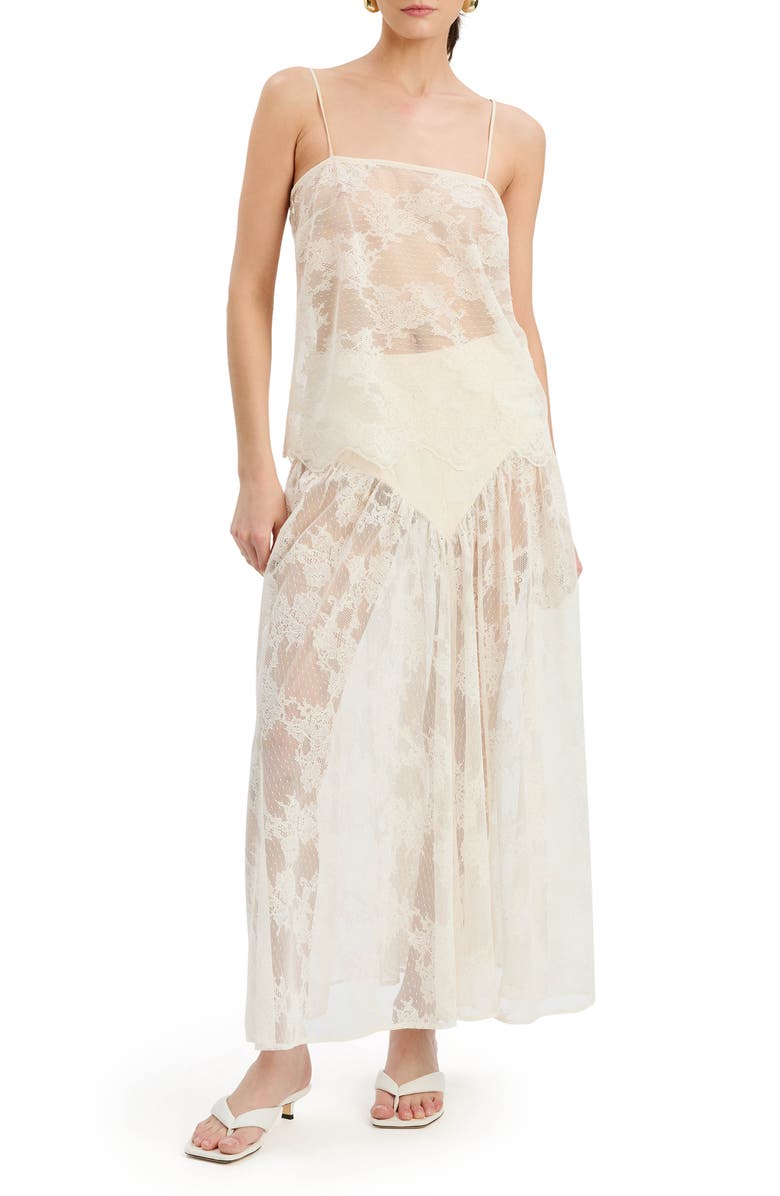 Bardot Hildie High Waist Semisheer Lace Maxi Skirt, Alternate, color, Lite Beige