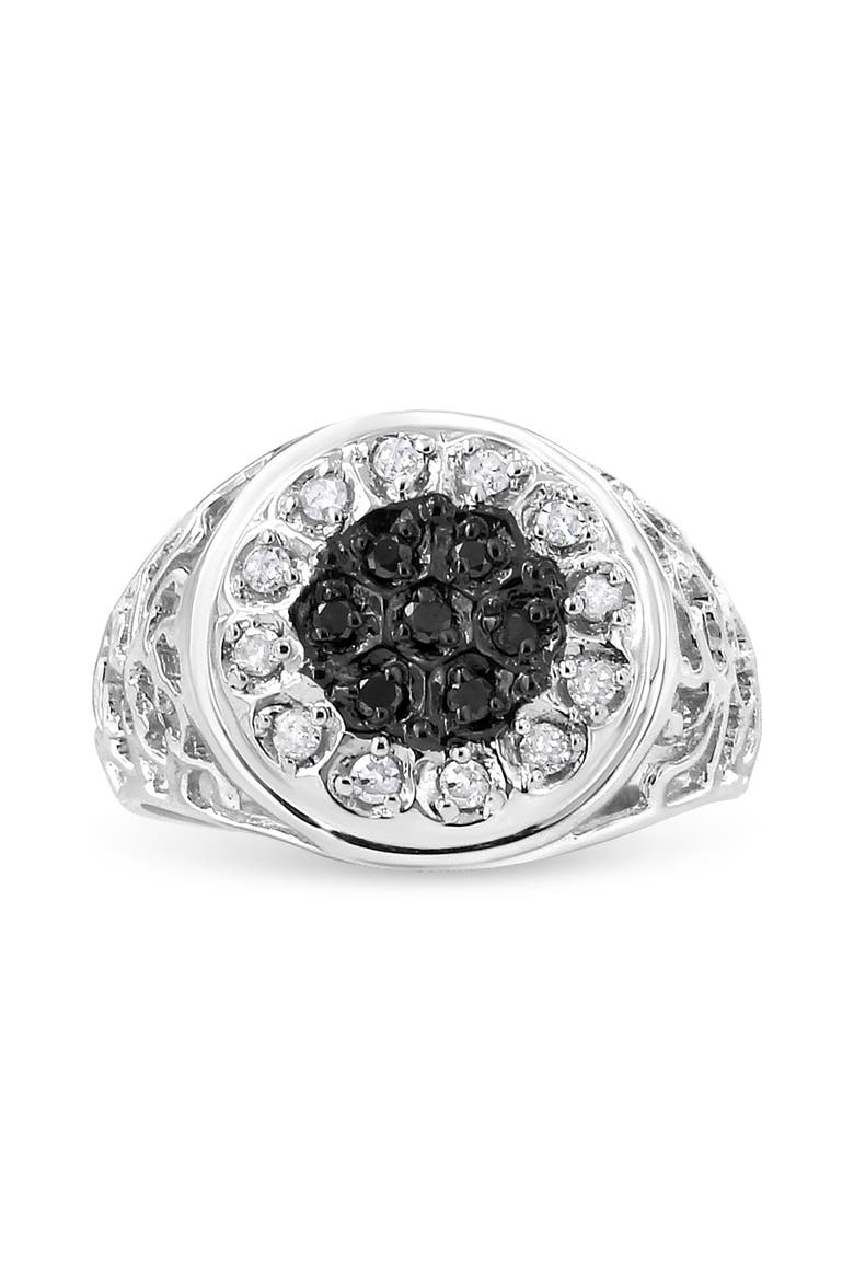 Men's Silver 1/4 Cttw White and Black Diamond Halo Cluster Ring Band, Main, color, Silver