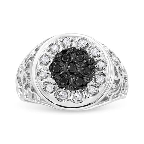 Silver 1/4 Cttw White and Black Diamond Halo Cluster Ring for Men