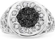 Haus of Brilliance Men's Silver 1/4 Cttw White and Black Diamond Halo Cluster Ring Band