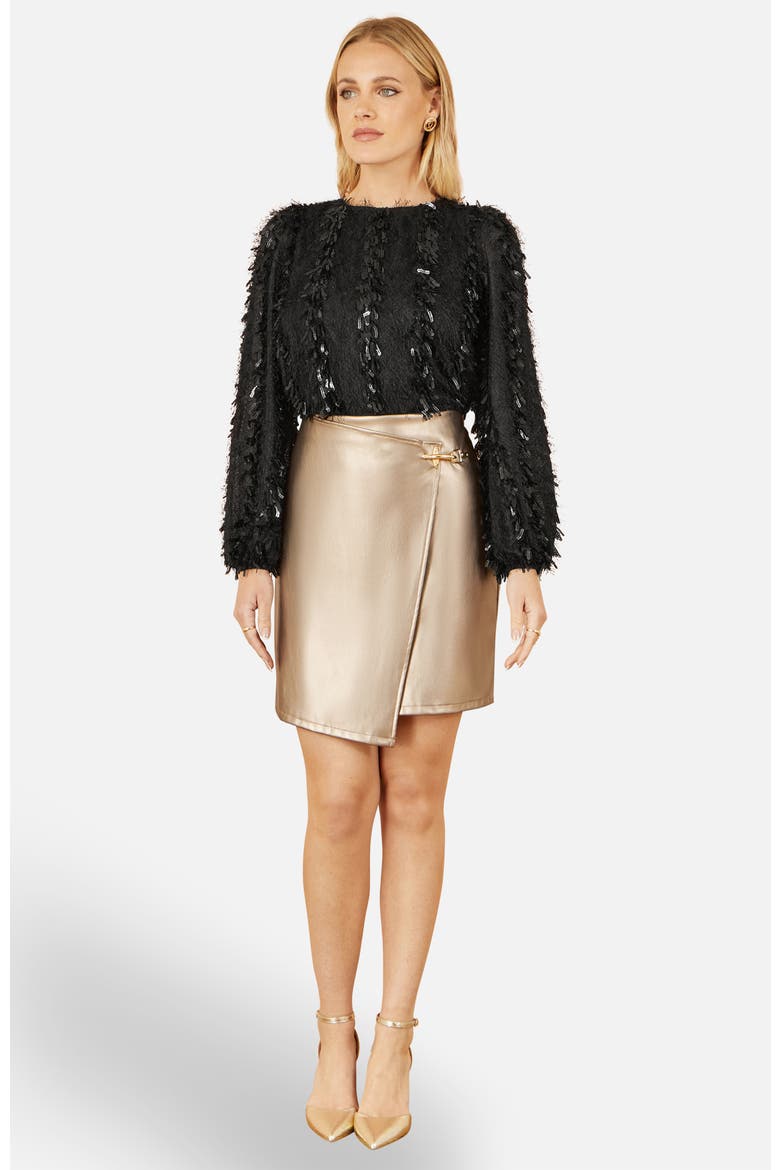 Faux Leather Wrap Mini Skirt, Alternate, color, Gold