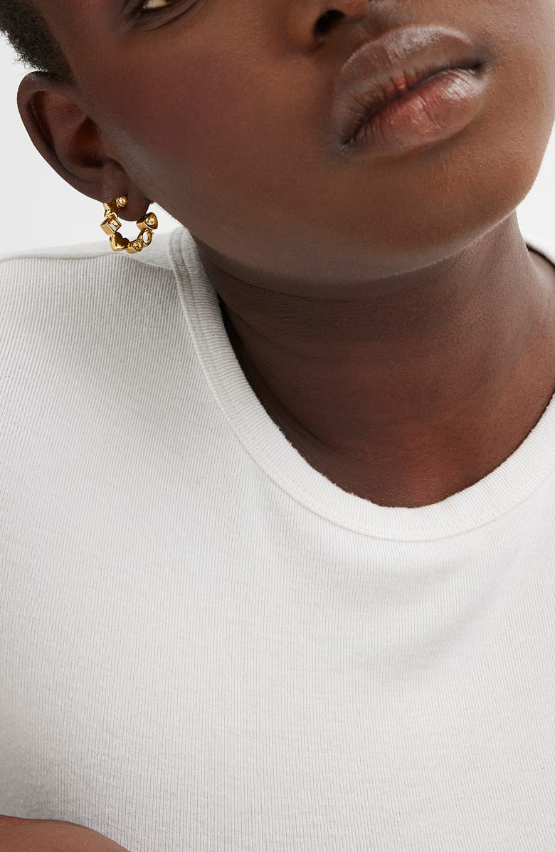 COACH Star, Heart & Mixed Crystal Huggie Hoop Earrings, Alternate, color, 