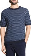 Theory Stripe Short Sleeve Linen & Cotton Blend Crewneck Sweater
