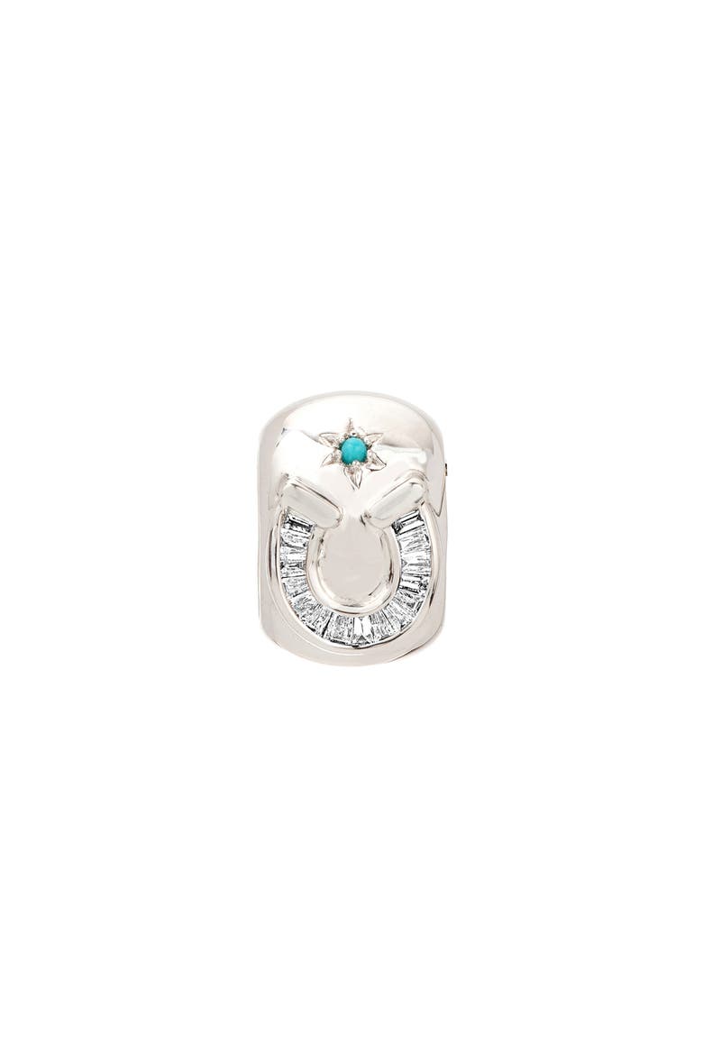Turquoise & Diamond Horseshoe Lucky Big Bead Charm, Main, color, SILVER