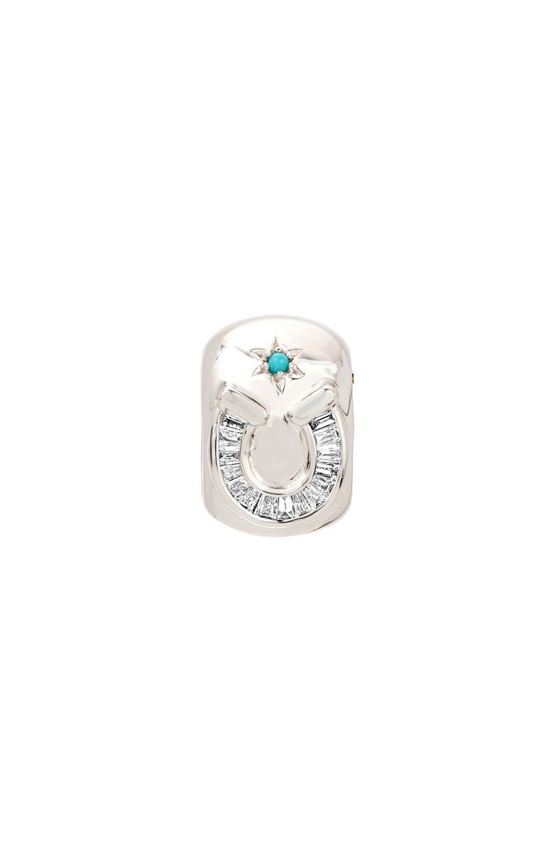 Adina Reyter Turquoise & Diamond Horseshoe Lucky Big Bead Charm, Main, color, Silver