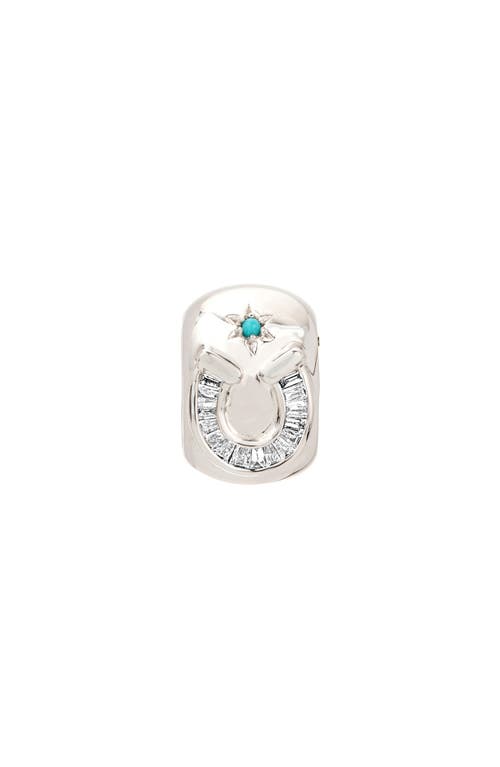 Adina Reyter Turquoise & Diamond Horseshoe Lucky Big Bead Charm In Silver
