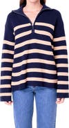 English Factory Stripe Half Zip Sweater