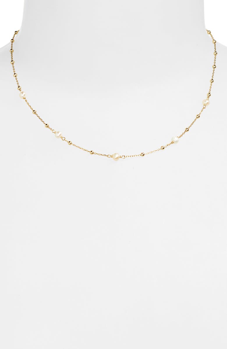Argento Vivo Sterling Silver Freshwater Pearl Ball Chain Necklace, Alternate, color, Gold