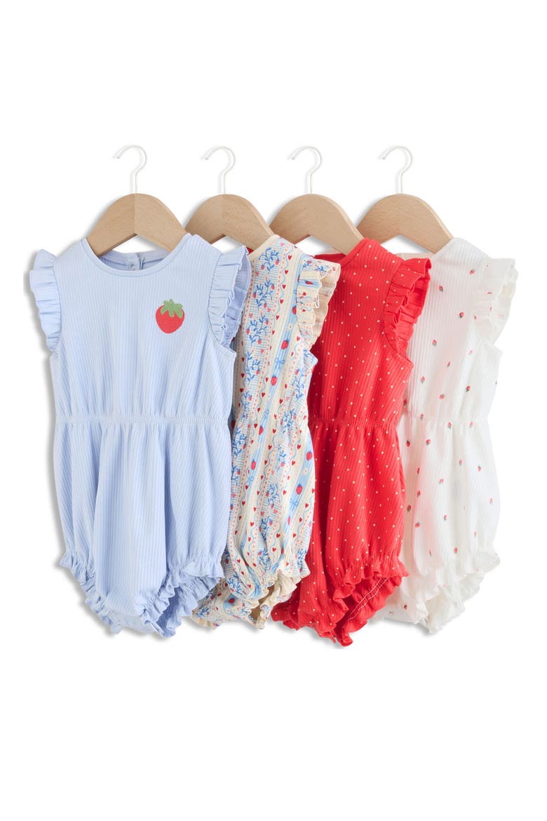 Pack of 4 Assorted Frill Bodysuits, Main, color, BLUE