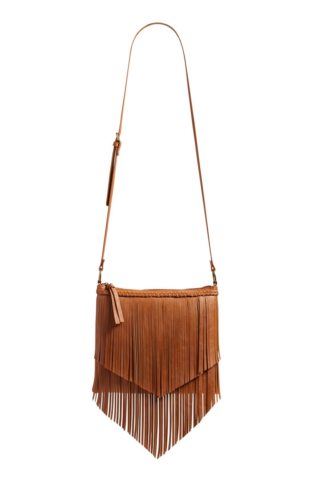 Layered Fringe Crossbody Bag, Main, color, BROWN COGNAC