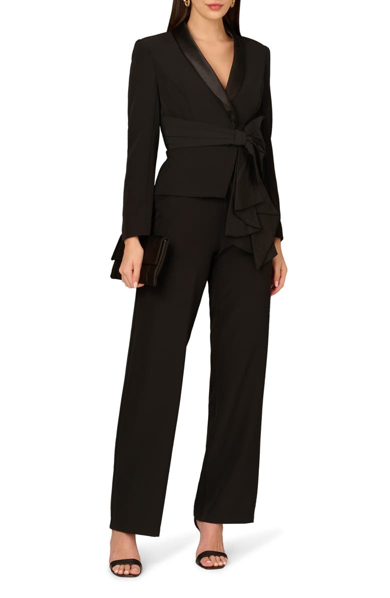 Aidan Mattox by Adrianna Papell Bow Long Sleeve Stretch Crepe Jumpsuit, Main, color, 