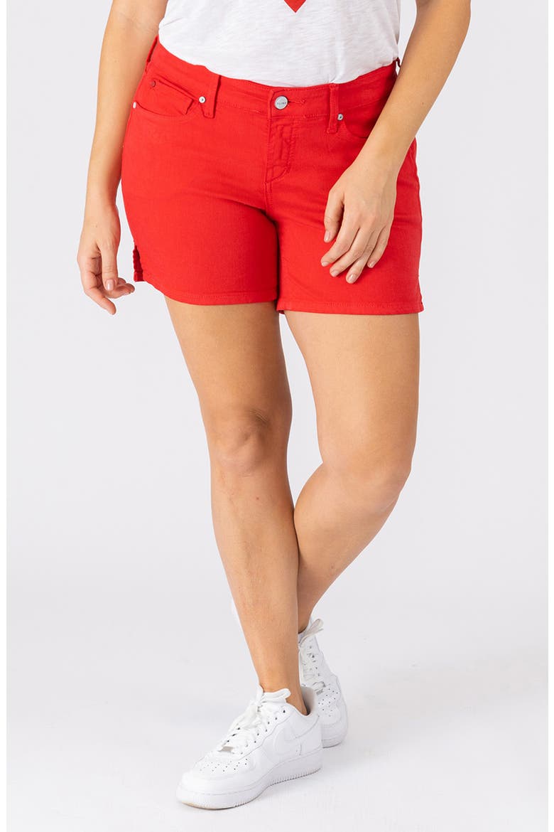Side Vent Mid Rise Denim Shorts, Main, color, ROSE RED