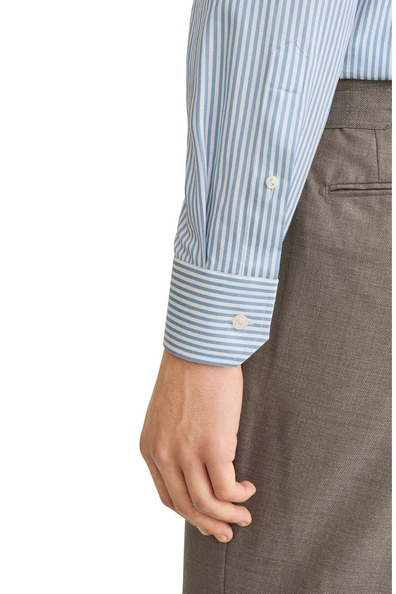 Contemporary Fit Light Green Stripe Signature Cotton Twill Dress Shirt, Alternate, color, LIGHT GREEN
