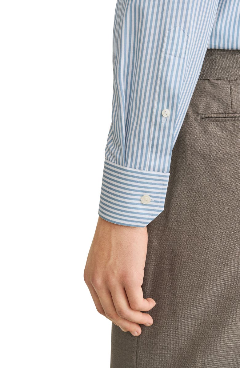 Eton Contemporary Fit Light Green Stripe Signature Cotton Twill Dress Shirt, Alternate, color, Light Green