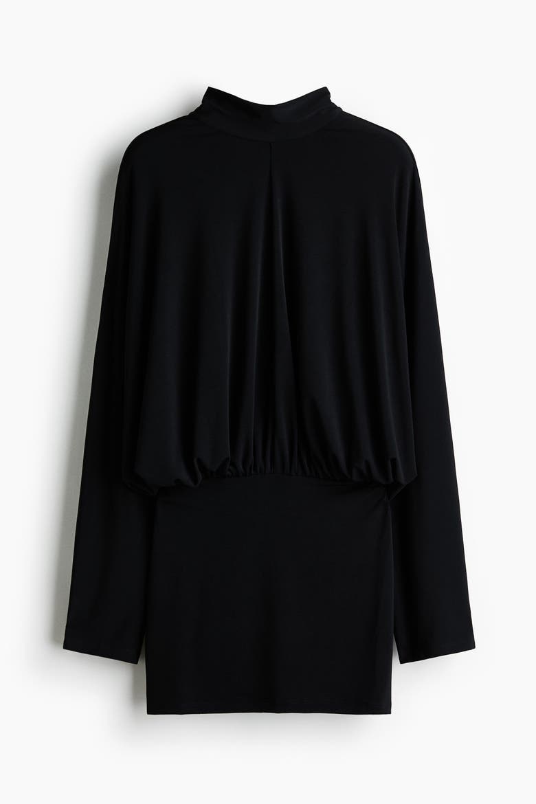 Batwing-sleeved Tie-detail Dress, Alternate, color, Black