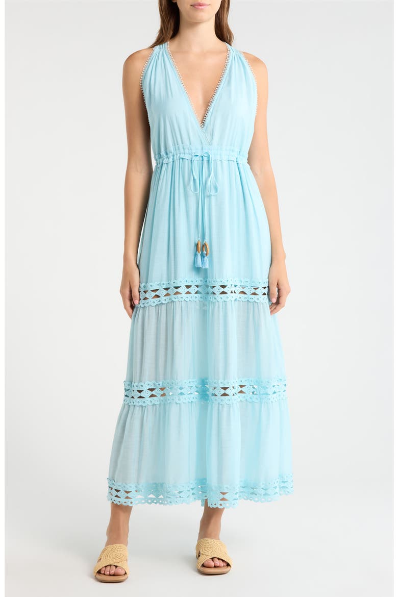 Cutout Trim Sleeveless Cover-Up Maxi Dress, Main, color, BLUE BRIGHT