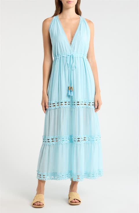 Cutout Trim Sleeveless Cover-Up Maxi Dress