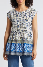 beachlunchlounge Jessa Border Print Cotton Top