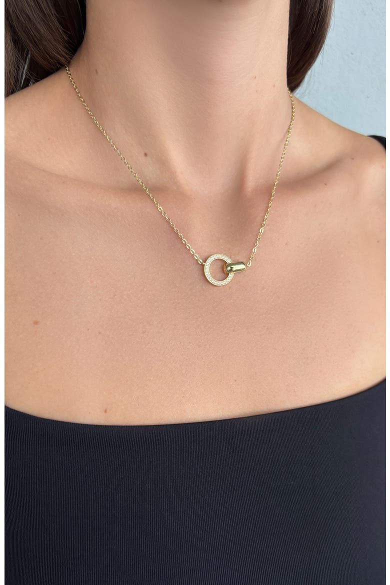 14K Gold Plated Cubic Zirconia Interlocking Circles Pendant Necklace, Alternate, color, GOLD