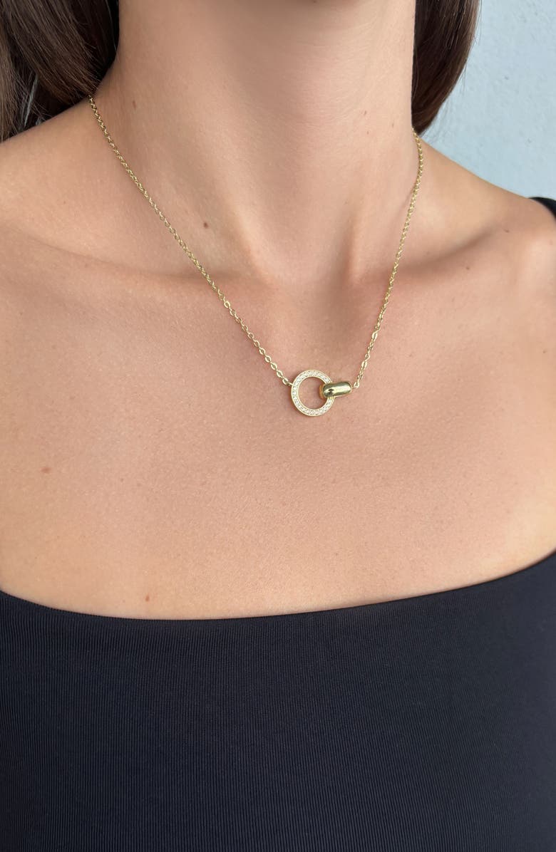 Adornia 14K Gold Plated Cubic Zirconia Interlocking Circles Pendant Necklace, Alternate, color, Gold