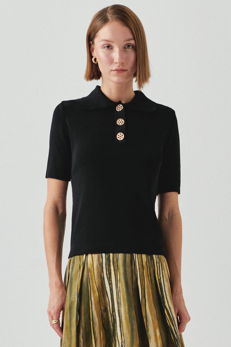 Jaylah Short Sleeve Blouse, Main, color, BLACK