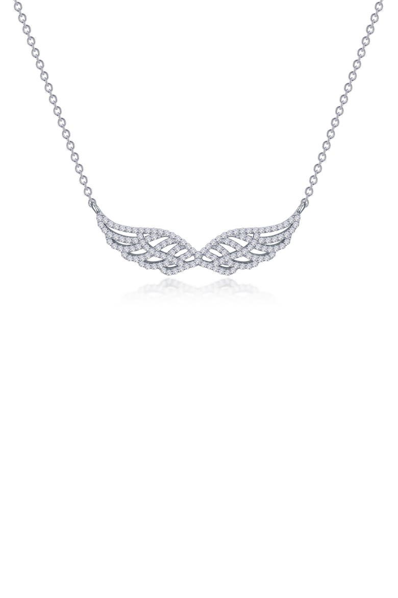 Angel Wings Simulated Diamond Pendant Necklace, Main, color, WHITE
