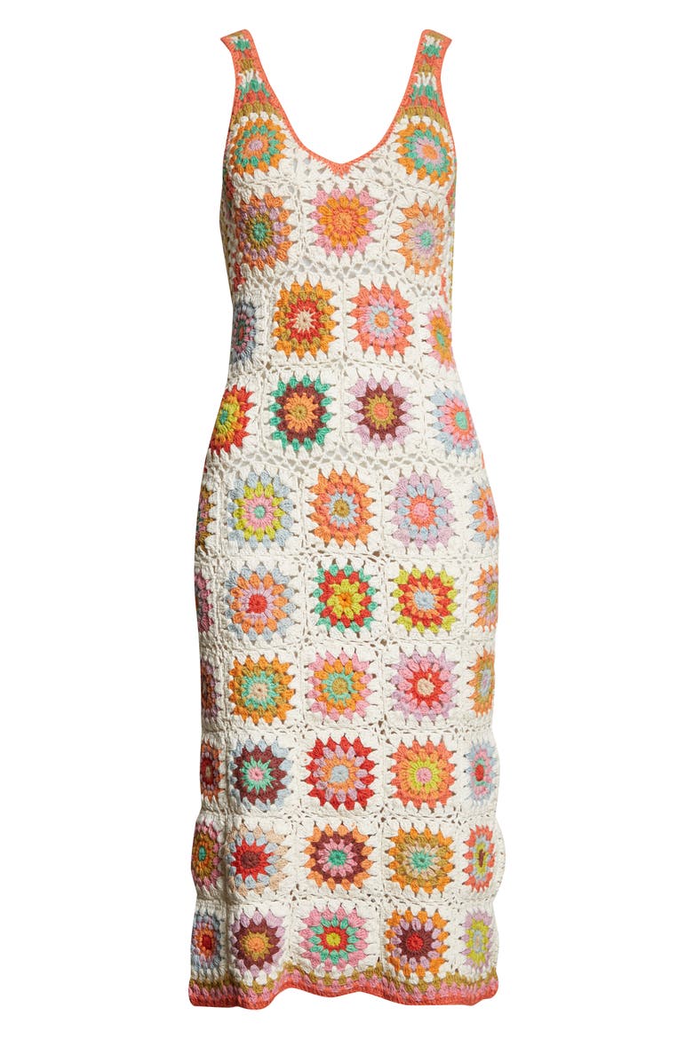 Crochet V-neck Midi Dress, Alternate, color, MULTI
