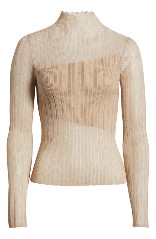 Astr The Label Metallic Contrast Funnel Neck Sweater In Taupe