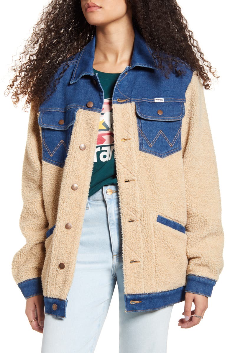 Wrangler Oversized Faux Shearling & Denim Jacket, Main, color, 