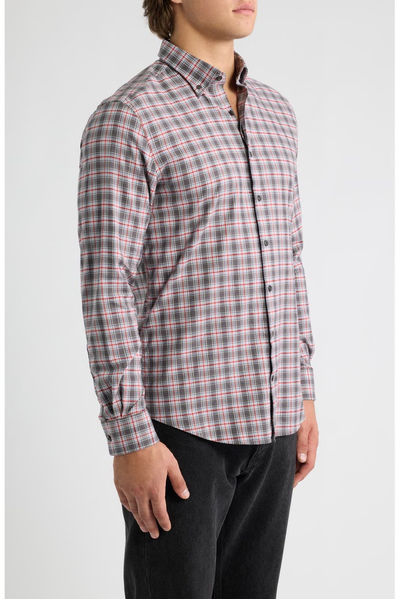 Lane Plaid Long Sleeve Button Down Shirt, Alternate, color, THUNDER