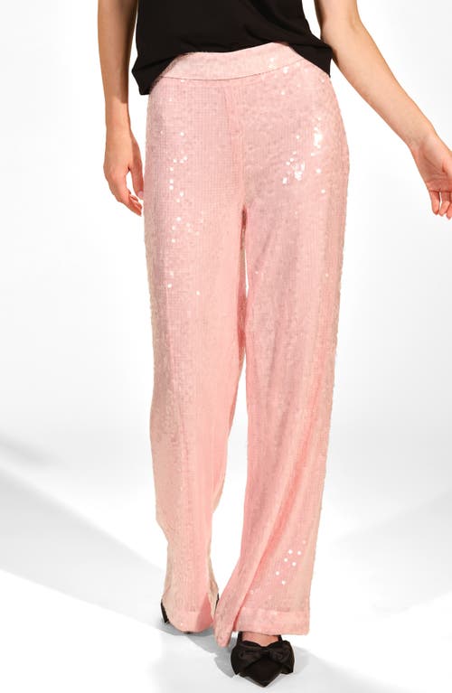 Isaac Mizrahi New York Sequin Wide Leg Pants In Pink