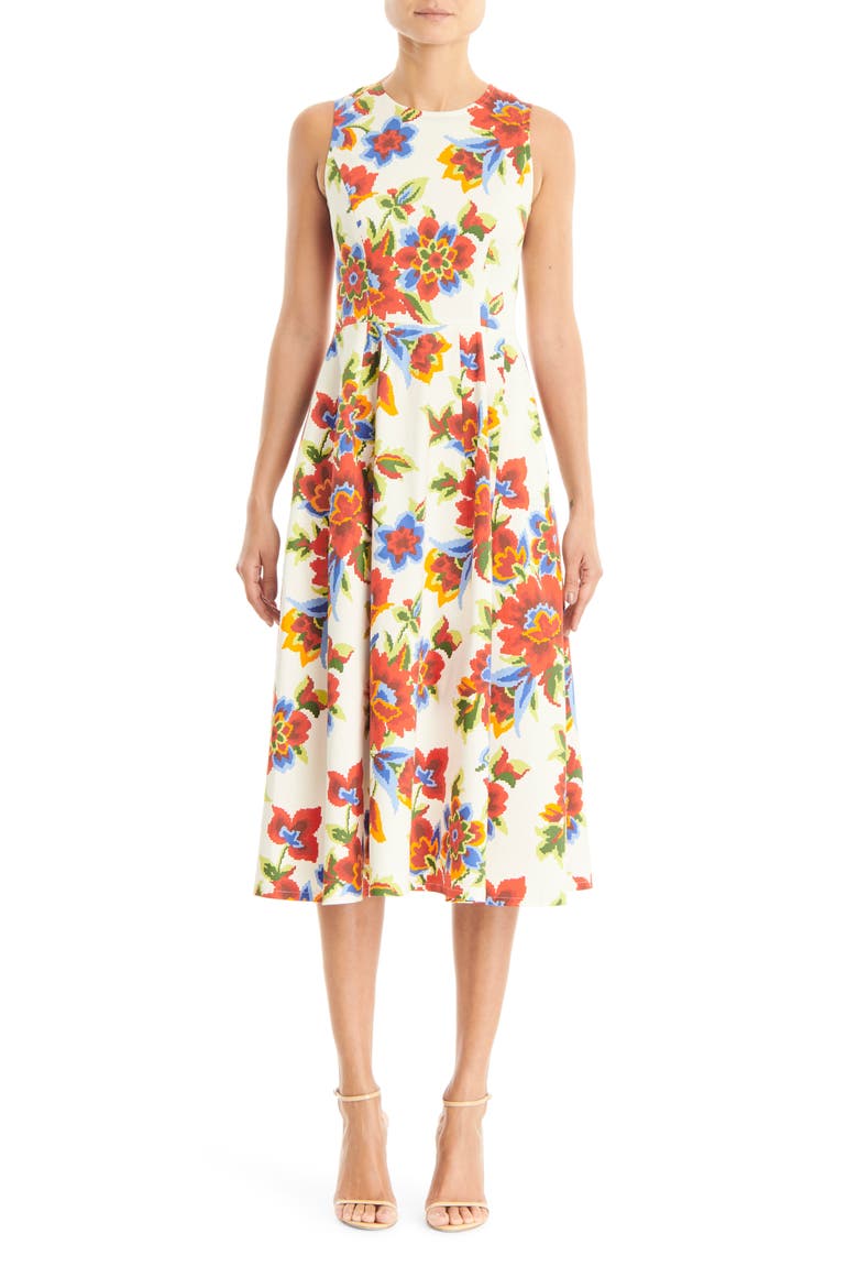 Sleeveless A-Line Midi Dress, Main, color, WHITE MULTI