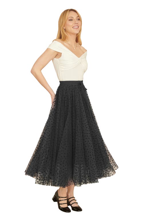 Yumi Mesh Heart Print Tulle Skirt In Black