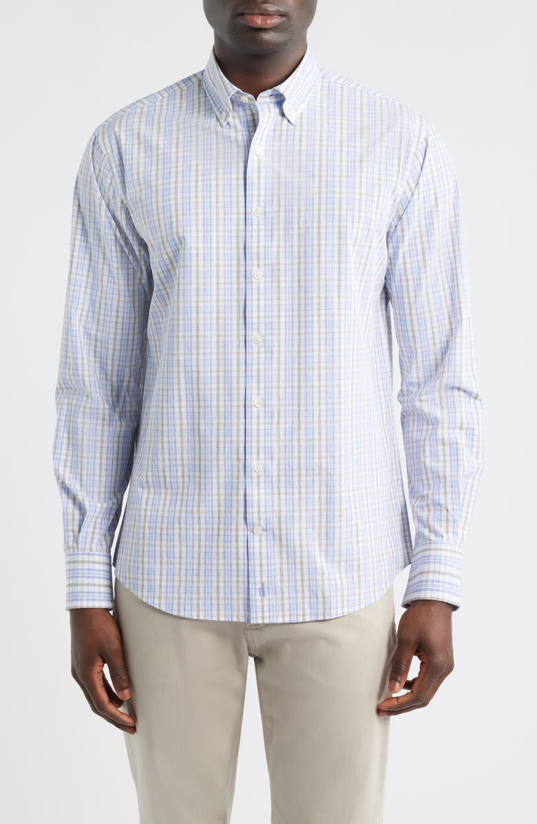 johnnie-O Tinsley Plaid Everyday Performance Button-Down Shirt, Main, color, Laguna Blue
