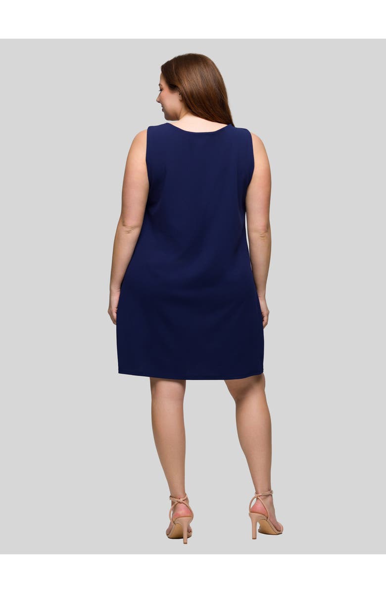 24seven Comfort Apparel Plus Size Solid Round Neck Sleeveless Mini Shift Dress, Alternate, color, Navy