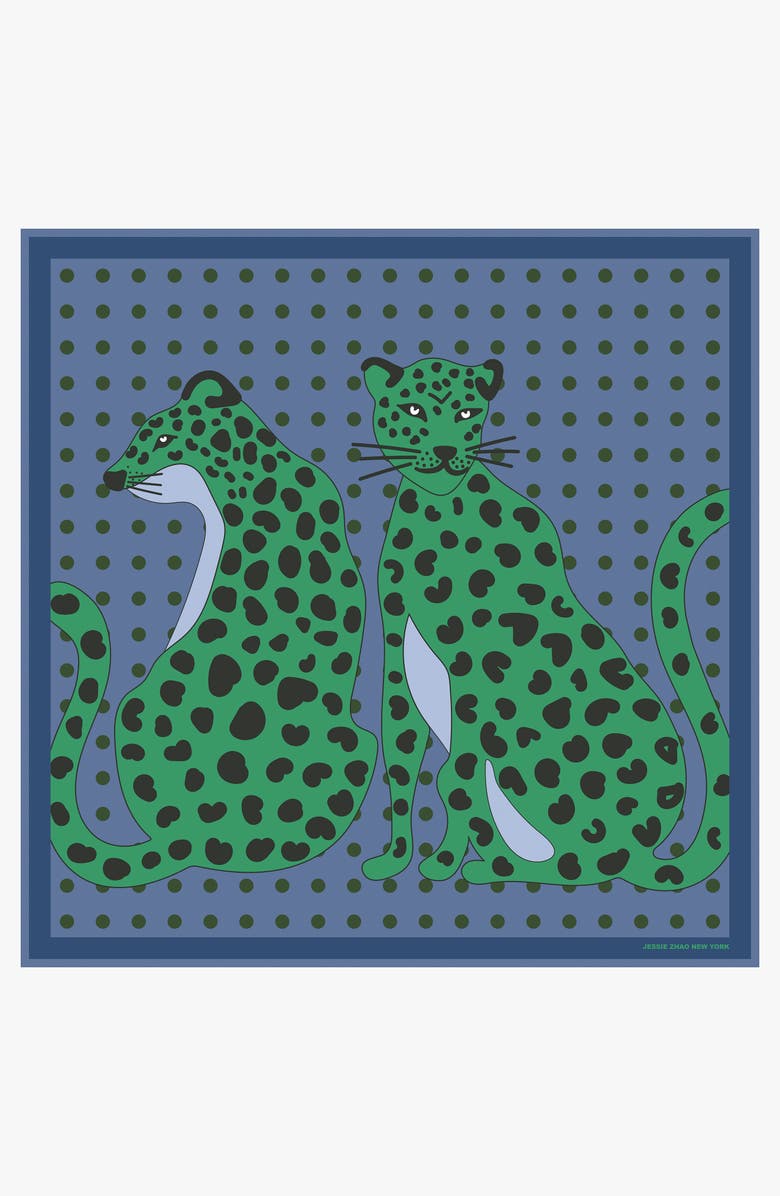 Jessie Zhao New York Twin Leopards Double Sided Silk Scarf, Alternate, color, Green