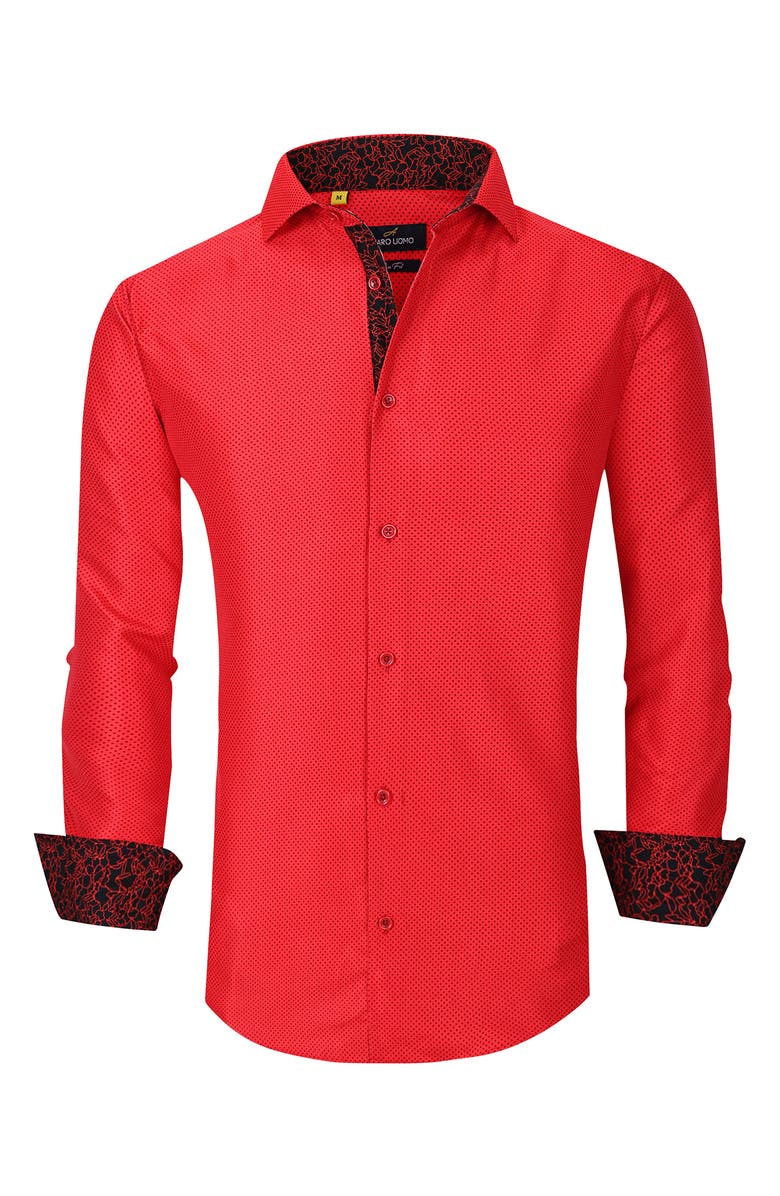 Azaro Uomo Slim Fit Dot Print Performance Button-Up Shirt, Alternate, color, Red