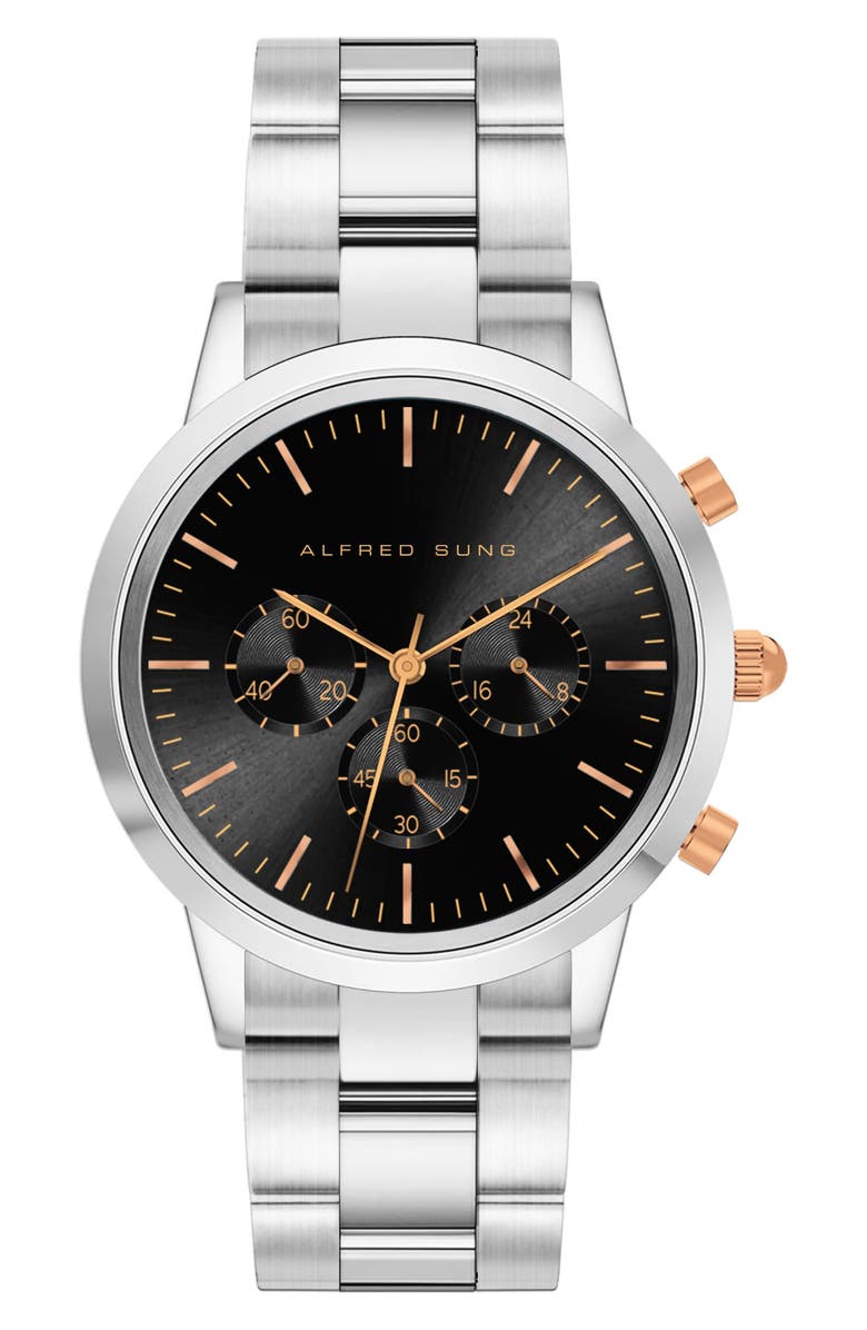 Alfred Sung Chronograph Bracelet Strap Watch, 42mm, Main, color, Silver