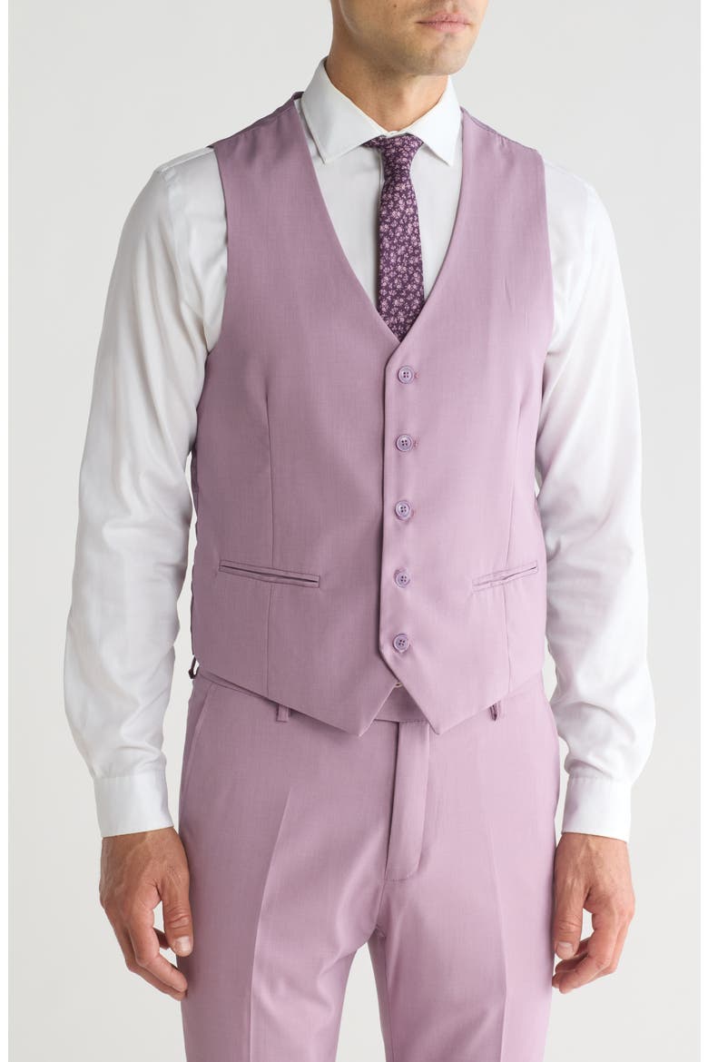 Skinny Fit Solid Stretch Three Piece Suit, Alternate, color, LILAC