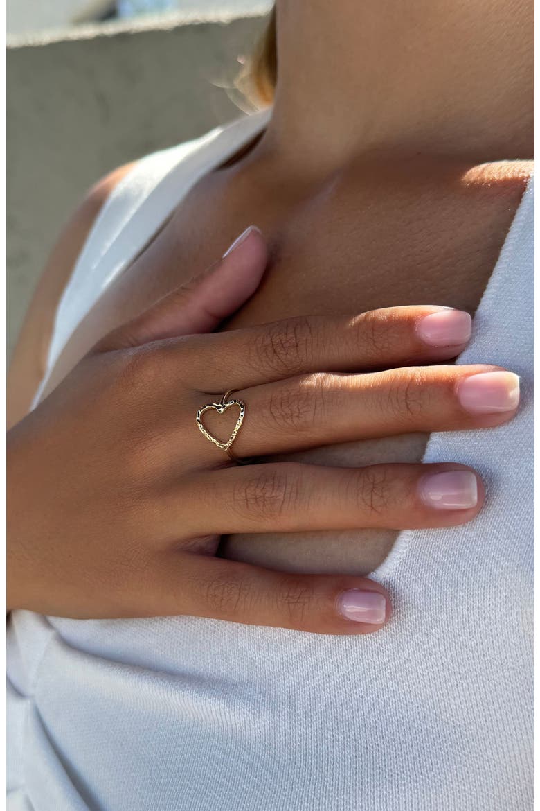 Hammered Open Heart Ring, Alternate, color, GOLD