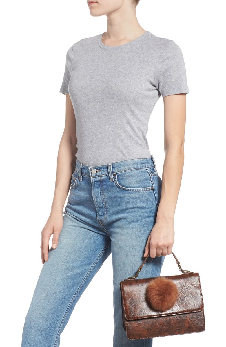 Muche et Muchette Eleanor Faux Leather Satchel with Faux Fur Pom, Alternate, color,