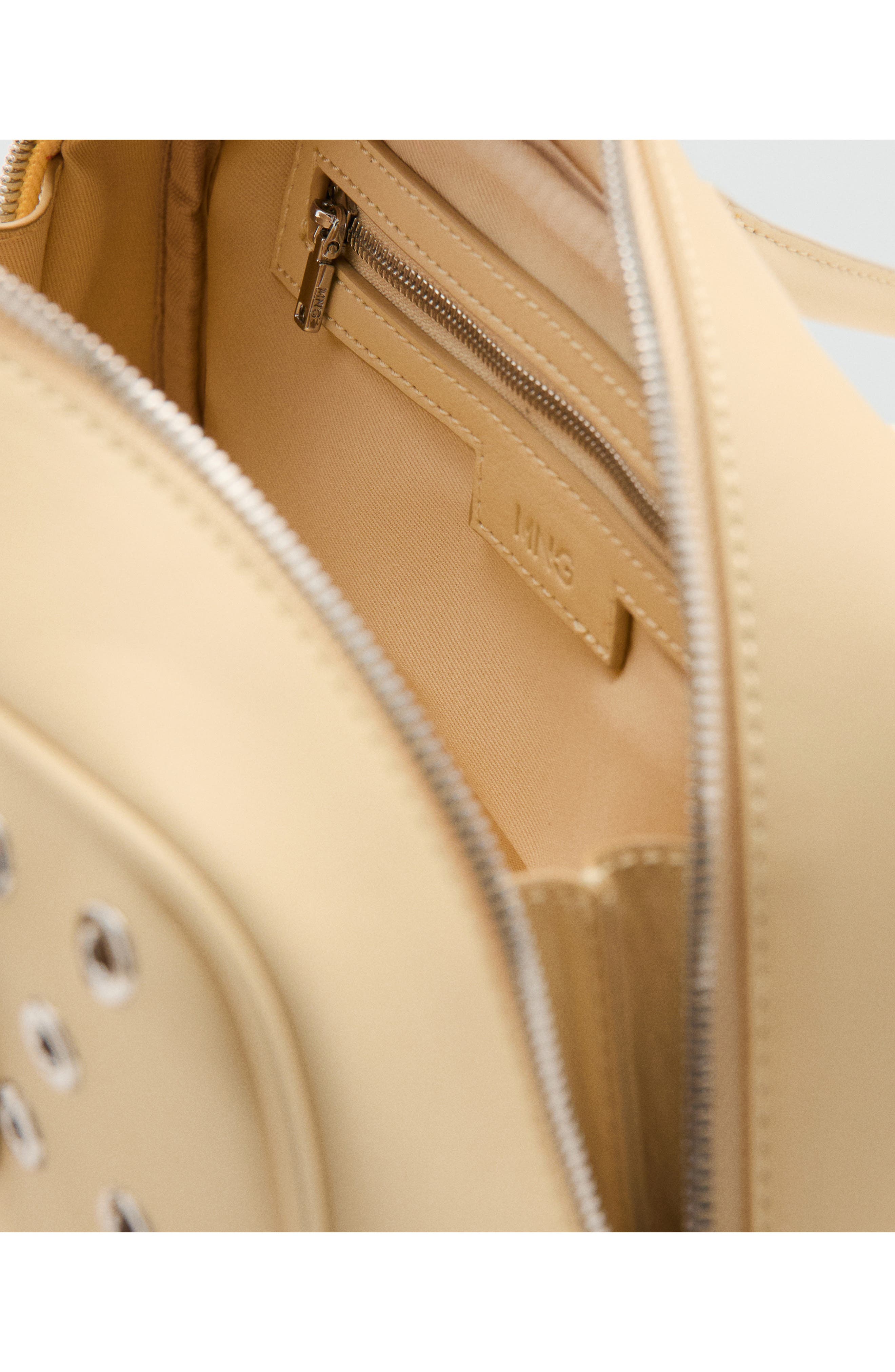 MANGO Faux Leather Eyelets Bowling Bag, Alternate, color, Vanilla