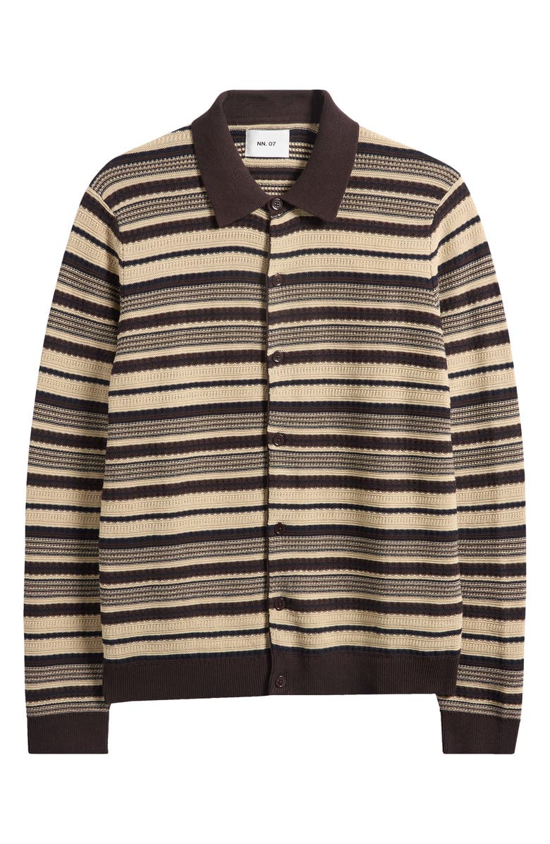 NN07 Nolan 6686 Stripe Organic Cotton Polo Cardigan, Alternate, color, Dusky Port
